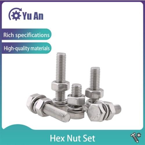 304 Stainless Steel Hexagon Bolt, Screw and Nut Set Large Full Extension Screw M3m4m5 50PCS