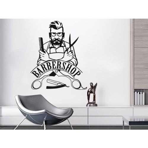 Wall Sticker Barber Shop Sign Wall Decal Removable Hipster Vinyl Stickers Beauty Salon Window Sticker Barbershop Decor MF38