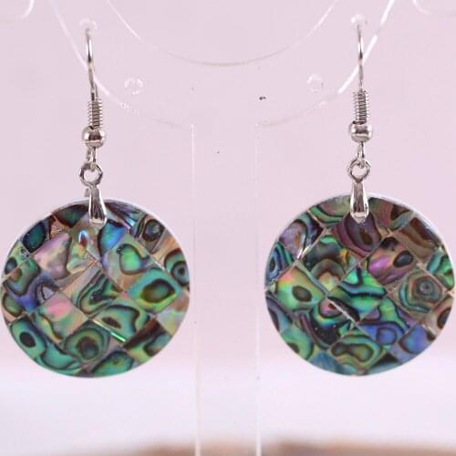 Natural Round Bead Blue New Zealand Abalone Shell Handmade Jewelry For Women Dangle Earrings 1Pair U125