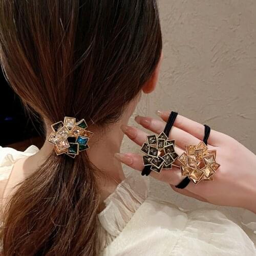 New Crystal Rhinestone Hair Rope Women Geometric Hair Tis Hair Scrunchies Ponytail Holder Hair Ring Fashion Hair Accessories