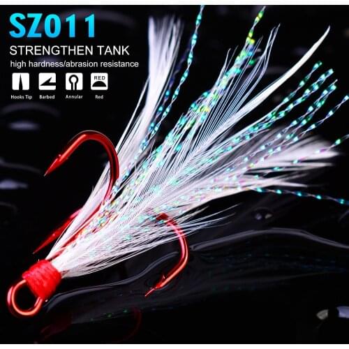 New Red Color Fishing Equipment 2#-10# Black Fishing Hook with feather Fishing Tackle 100pc/Lot Fishing Lure