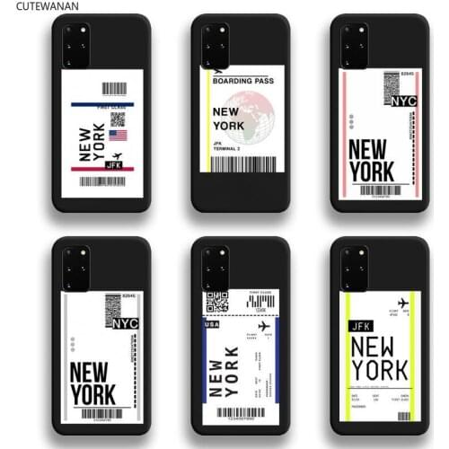 NEW YORK Travel Flight Tickets Phone Case For Samsung Galaxy S21 Plus Ultra S20 FE M11 S8 S9 plus S10 5G lite 2020