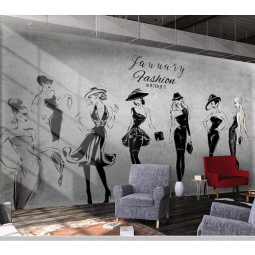 Papel de parede Hand-painted beauty clothing store beauty shop retro fashion wallpaper bar club KTV mural decor