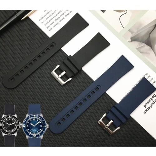 Soft Fluororubber black blue rubber Watch band For BLANCPAIN strap Fifty Fathoms Rubber Band 23mm watchband 5015 series buckle
