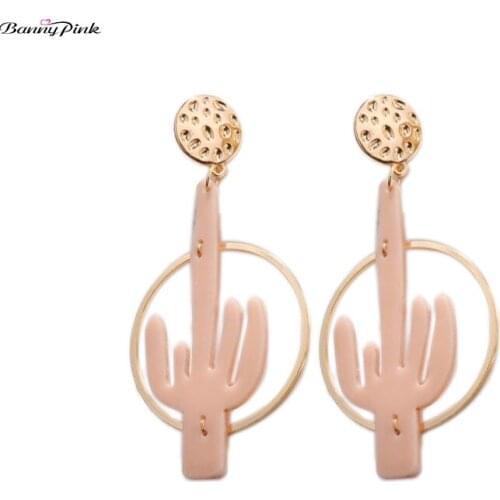 Banny Pink Bohemia Resin Cactus Stud Earrings For Women Large Copper Circle Pendant Earrings Geometric Statement Earrings Brinco
