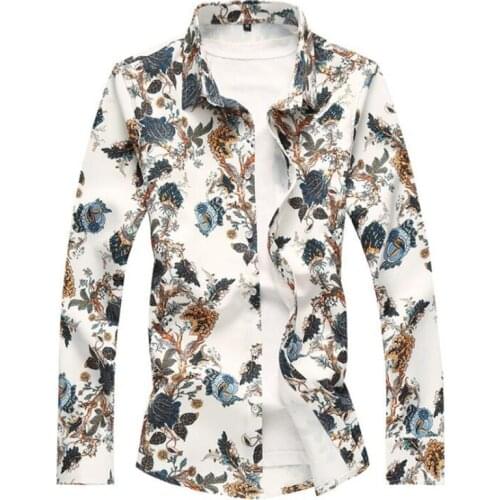 Spring mens floral long-sleeved shirt pattern long-sleeved chemise homme camisas de hombre masculina рубашка мужская ropa