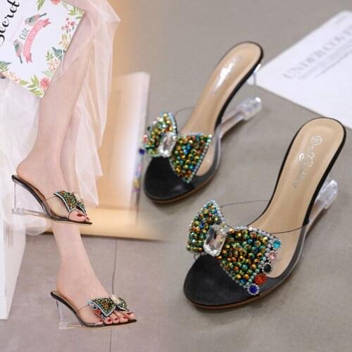 Summer Women Wedges High Heels Sandals Woman sexy sweet Transparent Crystal Butterfly knot Platforms Sandals 34-40