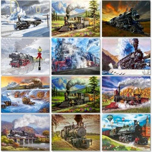 SDOYUNO DIY Paint By Number Canvas Painting Kits Landscape Train Style Coloring By Numbers With Frame Modern Wall Decor 60x75cm