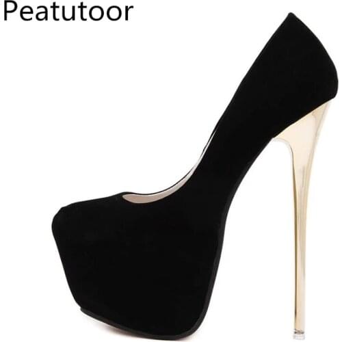 Peatutoor Big Size 41 42 43 44 45 Sexy Pumps Wedding Women Fetish Shoes Concise Woman Pumps High Heel Stripper Flock Pumps 16 CM