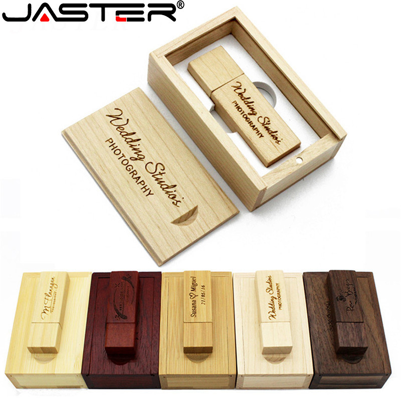JASTER (free custom logo) Photography Customer LOGO Wooden USB 2.0+BOX flash drive pendrive 4GB 16GB 32GB 64GB wedding gift