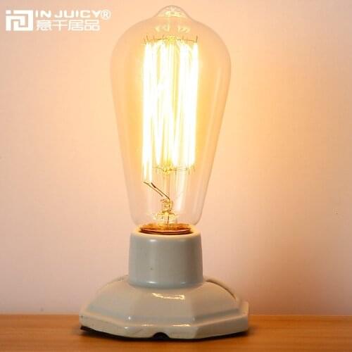 Loft Vintage Retro Industrial Ceramics Edison Desk Lamps Antique E27 LED Table Lights Bedside Lamp Bedroom Cafe Bar Lighting
