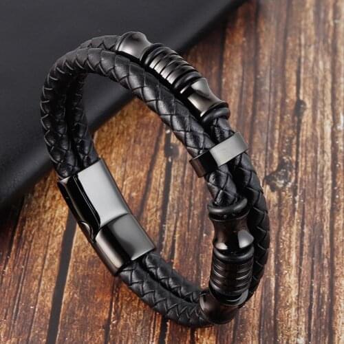 Vintage Punk Hand-woven Multi-layer Men Bracelet Retro Steel PU Leather Male Bracelets Bangles Jewelry Accessories