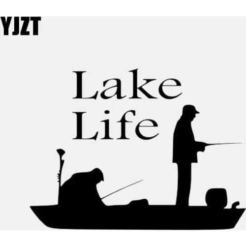 YJZT 14CM*10.5CM Lake Life Decal Car Sticker Fishing Fisherman Fish Boat Boating Car Decal Vinyl Art Decor Black/Silver C24-0514