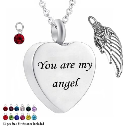 You are my angel 12 Piece Birthstone Urn Necklace Heart Memorial Keepsake Holder Urn Pendant Ashes Cremation Jewelry