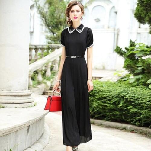 Beading 2021 new summer Chiffon high waist Jumpsuit womens retro fashion embroidery loose wide leg casual trousers plus XXXL