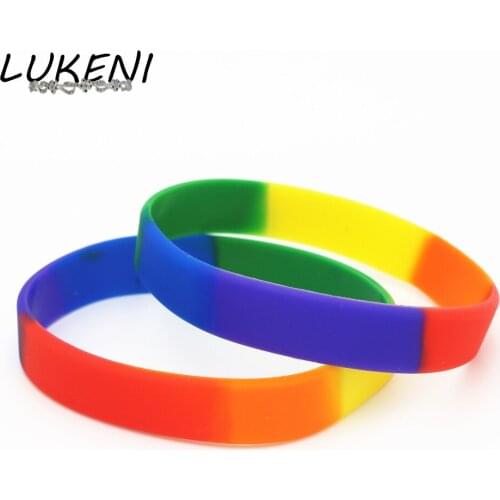 LUKENI 1PC Hot Sale Fashion Rainbow Colour Pride Silicone Wristband Colour Rubber Bracelet &Bangles Women Men Gift Jewelry SH173