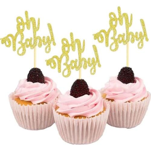 10/20Pcs Gold "Oh Baby" Happy Birthday Cake Topper Letter Paper Cupcake Topper For Kids Baby 1st Birthday Party Sweet Cake Decor