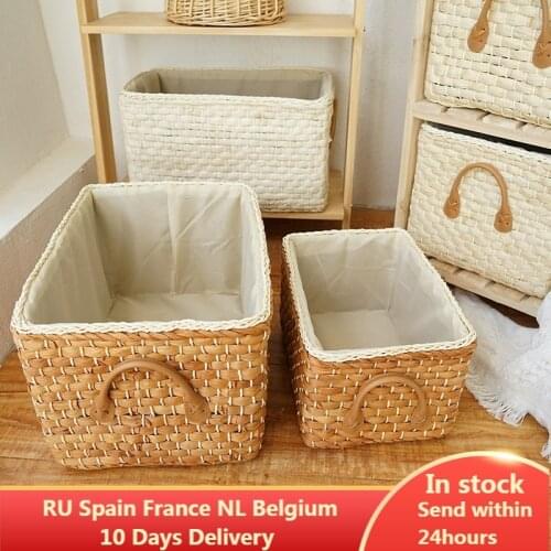 100% Handmade Storage Basket Woven Laundry Organizer Snacks Books Sundries Container Household Items Storage Box Rattan Basket