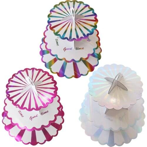 3-layer Cake Stand Colorful Laser Cake Rack Birthday Party Supplies Bronzing Gold Silver Wedding Paper Tableware Decor DGU41