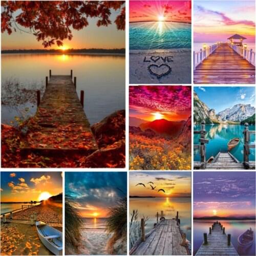 5D Diamond Painting Sunset Beach DIY Round Full Diamond Embroidery Cross Stitch Landscape Mosaic Home Decoration Christmas Gift