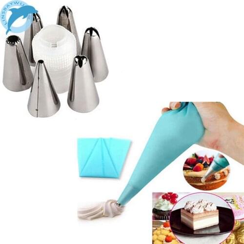 8pc/set Silicone Icing Piping Cream Pastry Bag Stainless Steel Nozzle Sets Cake DIY Decorating Baking Tool Bakeware