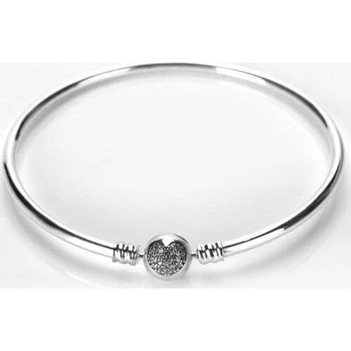 925 Sterling Silver Charm Bead Dazzling Heart Bracelets Clear Cubic Zircon Basic Bangles For Women DIY Jewelry