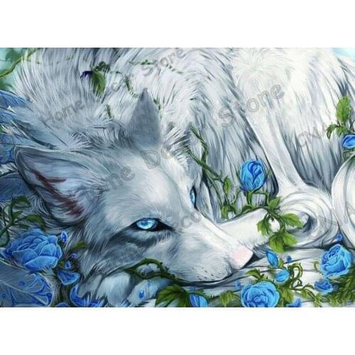 White Wollf 5D DIY embroidery Diamond Painting 3D Cross Stitch kits Mosaic animals blue rose wall stickers hoem decoration