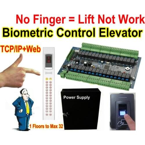 No Fingerprint= Can not use Lift, Elevator Web TCP Controllerwith Fingerprint reader to control and PC software manage 32 floors