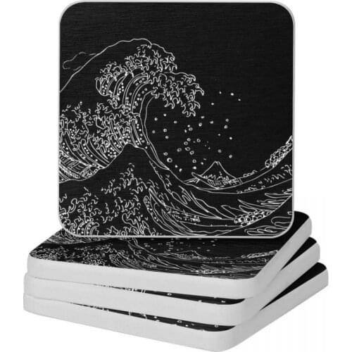 Great Wave Outline Black And White Diatomite Square Round Coaster Non-slip Cup Bonsai Mat Soap Toothbrush Pad 10x10cm
