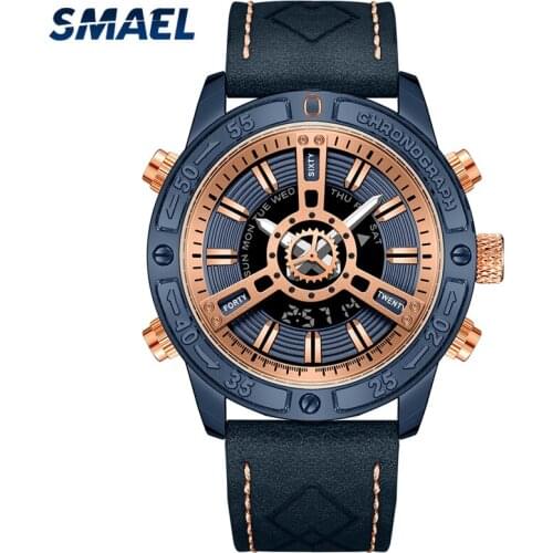 SMAEL Fashion Men Quartz Sport Chronograph Waterproof Military Date Calendar Wristwatch Top Brand Luxury Watch Relogio Masculino