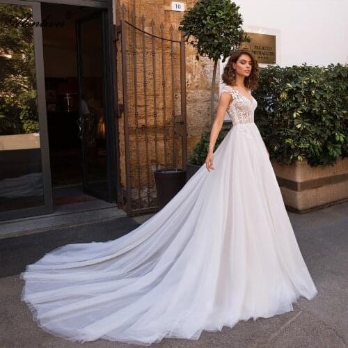 Alonlivn Elegant Silky Organza V-Neck Backless A-Line Wedding Dresses