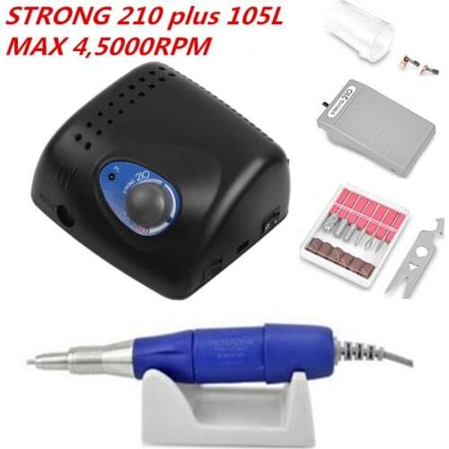 45K Authent 65W Electric Nail Drill Machine Strong 210 plus 105L MAX 4,5000RPM 2.35mm Model Manicure Pedicure Nail File Bit