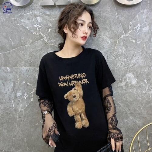 Summer Popular Pure Cotton Cool Bear Pattern Printed All-Match Big Yard Breathable Sports Short Sleeve T-shirt For Woman