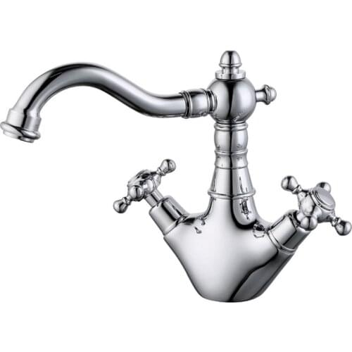 Free shipping chrome double Cross handles New bathroom sink mixer faucet Single hole deck mounted