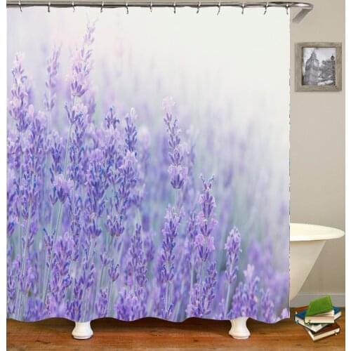 Lavender Flowers Shower Curtain Set Spring Scenery Red Flower Plant Tulip Butterfly 3d Print Bath Curtains Bathroom Home Decor
