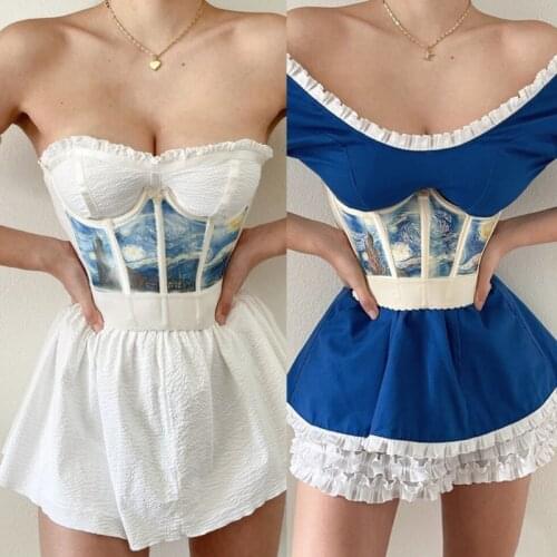 Women Vintage Angel Print Corset Wrap Girdle Boned Waist Shaper Underbust Bustier Cincher Elastic Slim Belt Shapewear