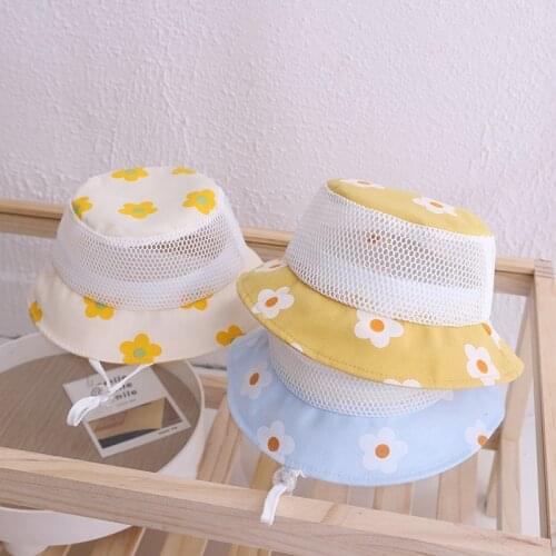 Cute Flower Baby Bucket Hat Summer Mesh Outdoor Baby Girls Panama Hat Toddler Kids Sun Hat Breathable Infant Baby Beach Cap