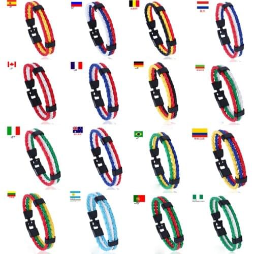 Men Charm Vintage Bracelet New Fashion Country Spain Flag Leather Bracelet Easy-hook Bracelets & Bangles Male Female Jewelry