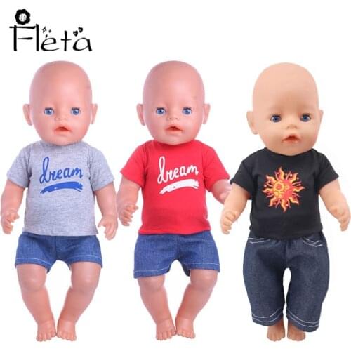 Doll Set = T-Shirt + Jeans Handsome Clothes Accessories Fit 18 Inch American&43 CM Born Baby,Girls Birthday Toys,Generation