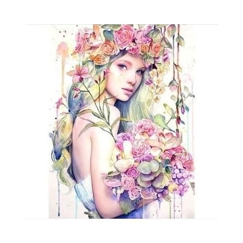 Cross Stitch Kits Beautiful Flowers Pretty Wreath Girl Needlework Embroidery Crafts 14CT Unprinted DIY Arts Handmade Home Decor