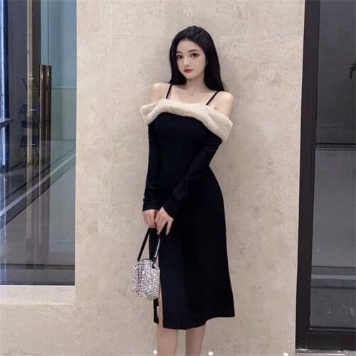 Autumn new long-sleeved strapless word sexy red dress 2021 new fashion female dress