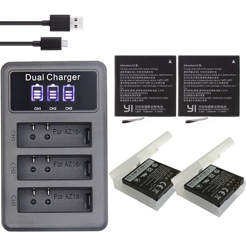 3.85V 1400mAh xiaoyi 2 Battery Original mi 4k Batteries + LED USB 3slots Charger for xiaomi yi action camera 4k