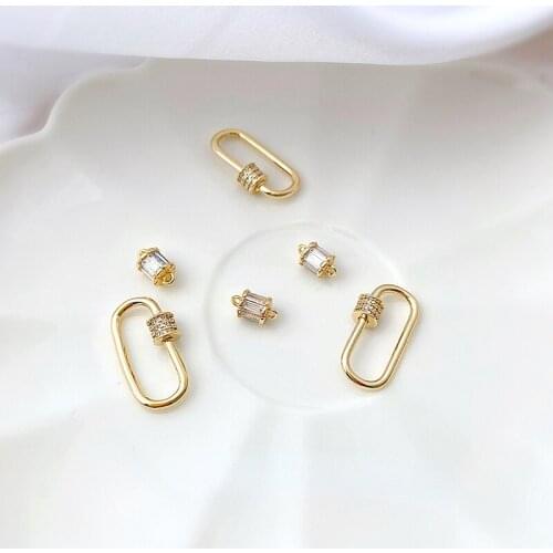 Copper-plated 18K real gold inlaid zircon oval ring accessories double hanging cylinder DIY jewelry material