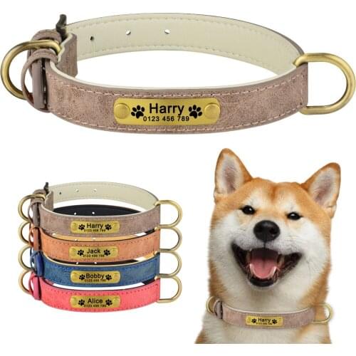 Personalized Dog Collars Customized Dog Collar with Id Tags Adjustable Large Medium Small Dog Puppies Leather Thicken Durable