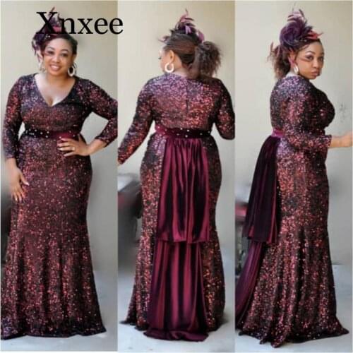 African dresses for women beautiful sequins women party dress high quality V-neck sexy women party long burgundy floor length
