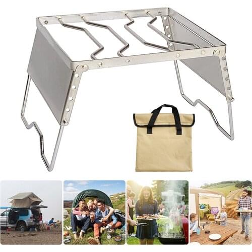 Outdoor Stainless Steel Foldable Stove Stand Rack Camping Pot BBQ Grill Bracket with Storage Bag Camping Hiking Accessories