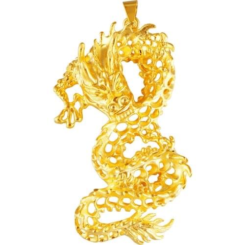 24K Gold Chinese Dragon 3D Hard Gold Pendant for Women Men Charm Pendant Choker Necklaces for Women 2020 Collier Dubai Jewelry