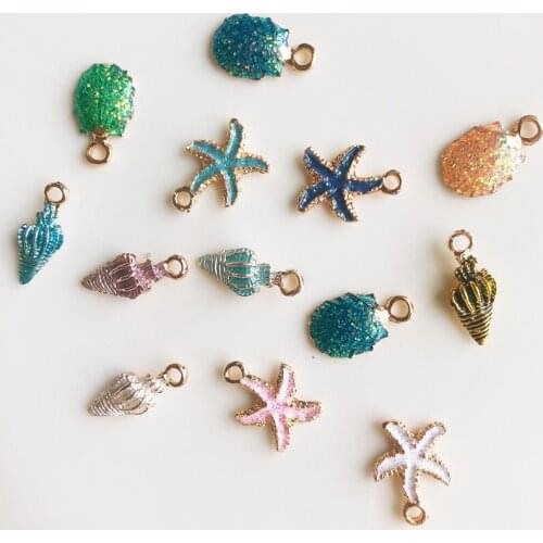 13Pcs Colorful Conch Sea Shell Starfish Charms Ocean Pendants Making Anklet Bracelet Necklace Handmade Accessories Decoration