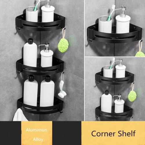 Bathroom Shelf Aluminum Black Shower Shampoo Soap Holder Bathroom Corner Shelf Bathroom Accessory Storage Organizer Rack Holder
