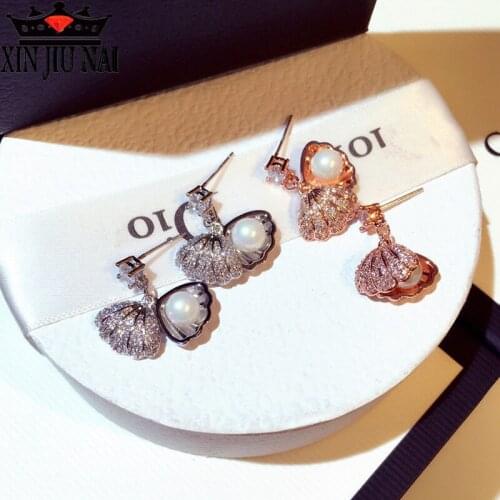 925 Sterling Silver Luxury Natural Shell Earring Pearl Geometric Earrings Stud For Women Girl Wedding Party Gifts Jewelry